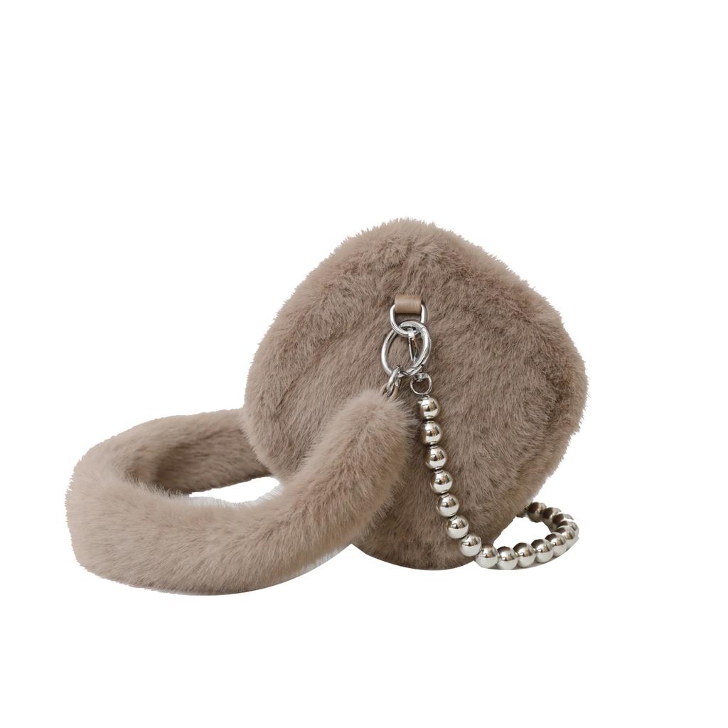 Маленькая плюшевая сумка через плечо, элегантная меховая сумка, минималистичная, с жемчужной цепочкой, красивая, универсальная сумка через плечо