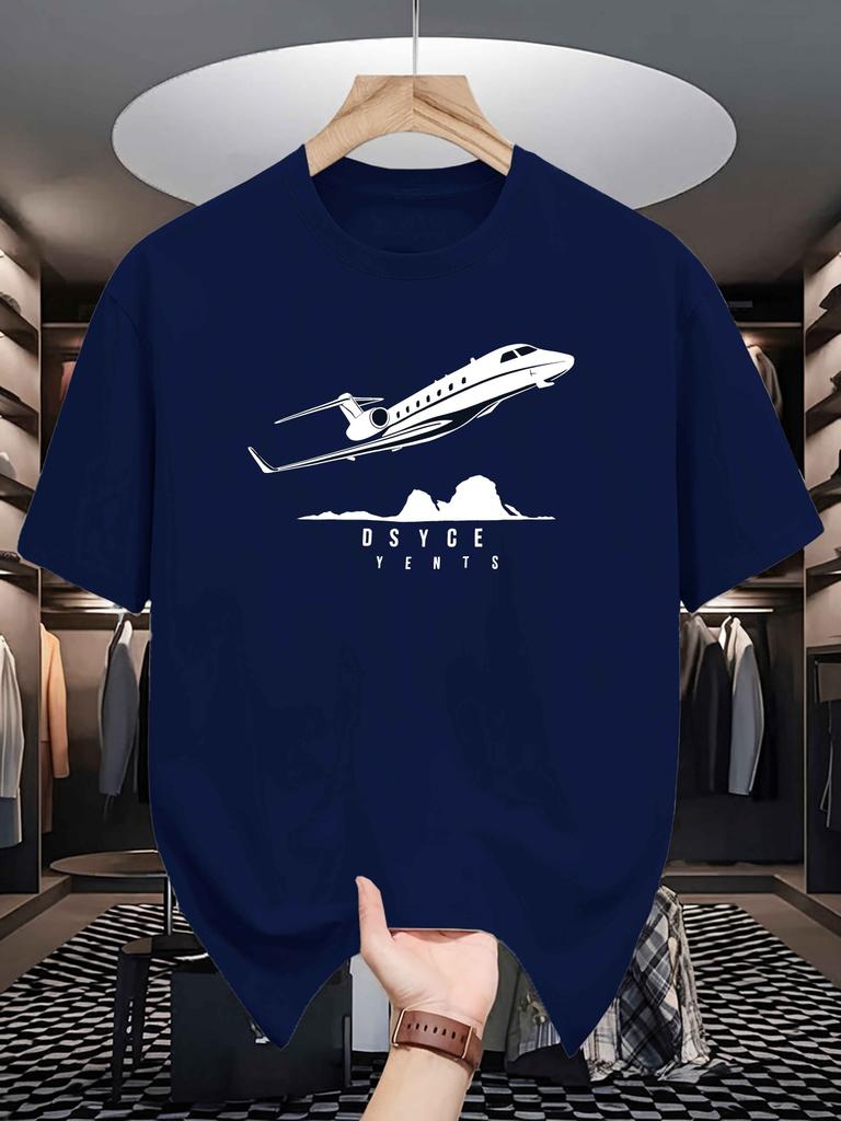Unisex Crew Neck Tee Luxury Jet Mountain Silhouette Graphic Print Soft Cotton Loose Short Sleeve Summer Casual Male Streetwear Tops