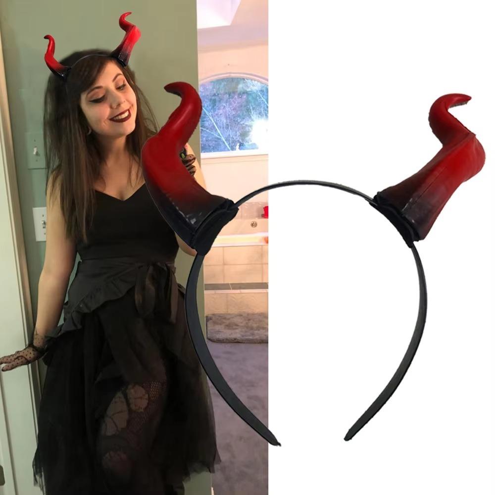 Adjustable Black Queen Devil Horn Headpiece Detachable Black Witch Head-wear Carnival Party