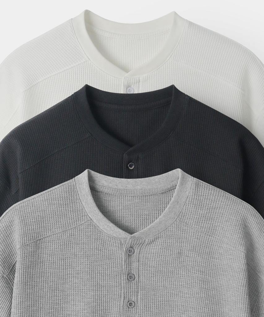 INDUST Cut-Line Waffle Henley Neck Short Sleeve T-Shirt_3Color