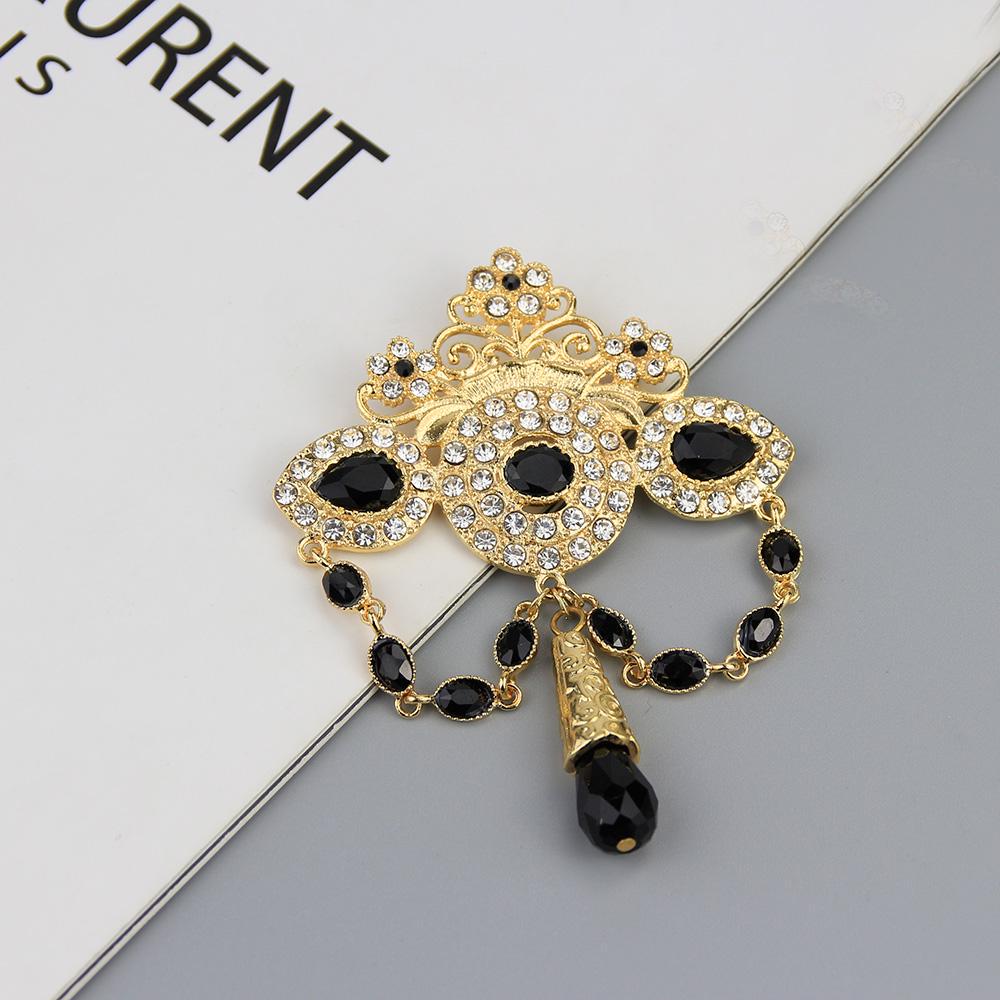 Stylish Bohemian Crown Brooch Ladies Gold Color Crystal Bridal Wedding Jewelry Brooch