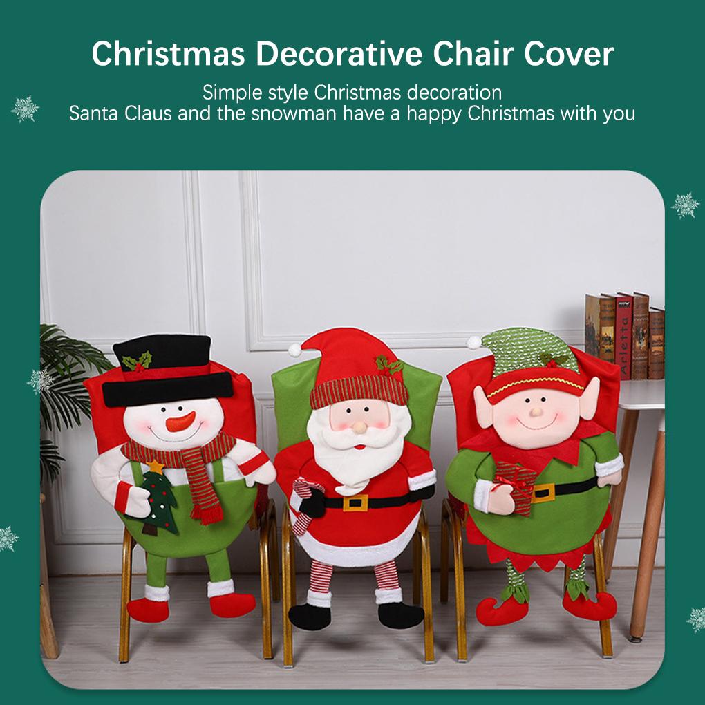 Christmas Chair Cover Xmas Party Wedding Furniture Sleeve 3D Cartoon Santa Claus Non Slide Slipcover Dining Hall Supplies