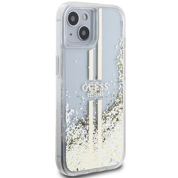 Guess Guhcp15Mlfcsegt Iphone 15 Plus /14 Plus 6.7 Transparent Hardcase Liquid Glitter Gold Stripes