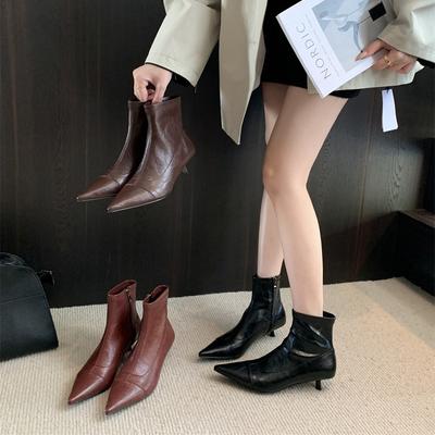 Корейская версия французских тонких коротких ботинок и ботильонов, женские ботинки, осенне-зимние новые модели с юбками, короткие ботинки, тонкие каблуки, высокие каблуки,