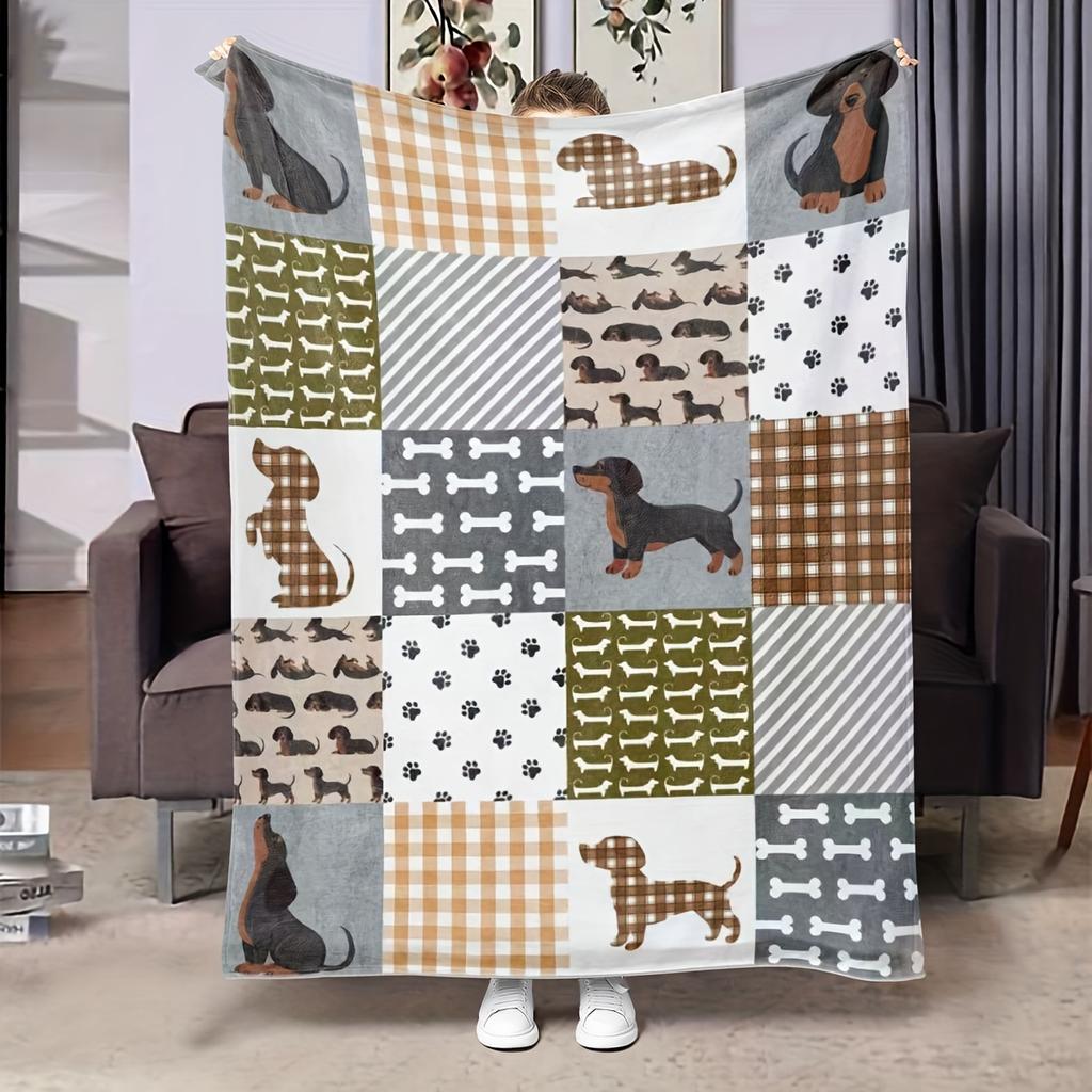 Lovely Animal Flannel Blanket Grid Dog Printed for Kids Bedroom Decoration Warm Soft Comfertable Blanket for Sofa Chair