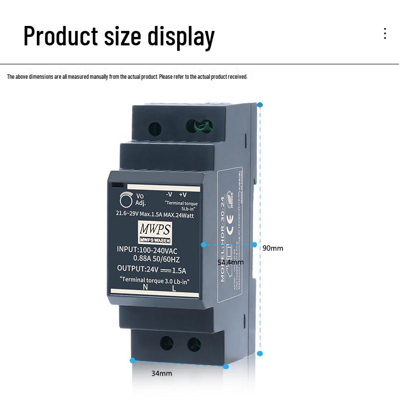 DIN Rail Switching Power Supply Transformer, HDR-30 Series, Single Output: 24V 1.5A, 5V 3A, 12V 2.5A