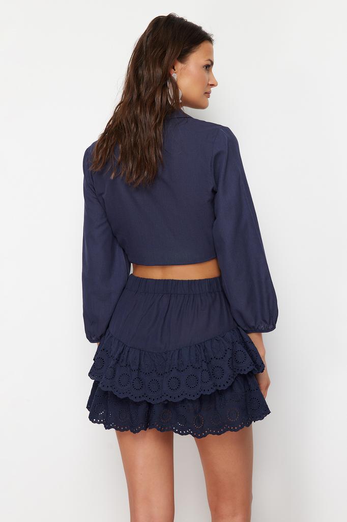 Women's Fashion New Skirt Pink Mini Woven Embroidery Detailed Skirt