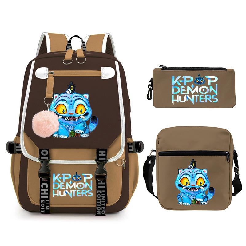 Kpop Trend Backpack Large Capacity Student School Bag Three-Piece Pencil Case Casual Shoulder Bag