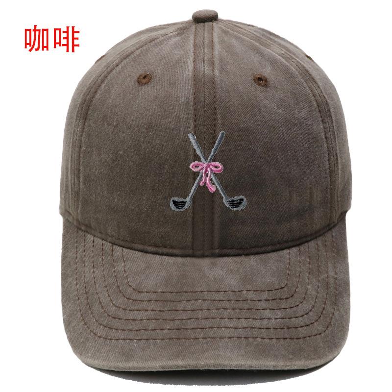 Golf bow embroidery washed retro baseball men's and women's leisure outdoor sports shade cap
