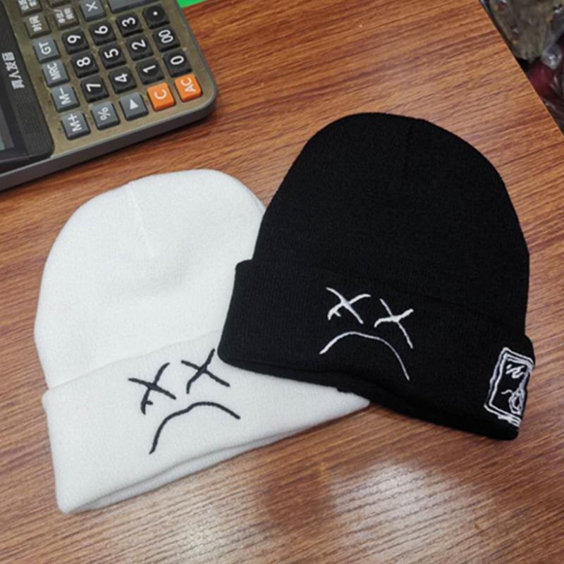 Простая забавная грустная рожица Теплые уши для защиты Вязаная шапка Индивидуальность Уличный тренд Универсальная для мужчин женщин