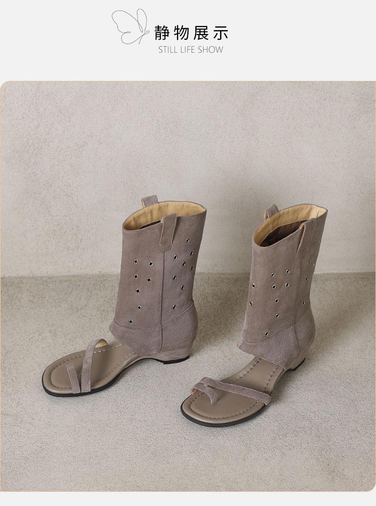 Roman summer boots with toe covers, women's hollowed out 26 year new travel style, sweet and cool, women's shoes, short tube women's sandals