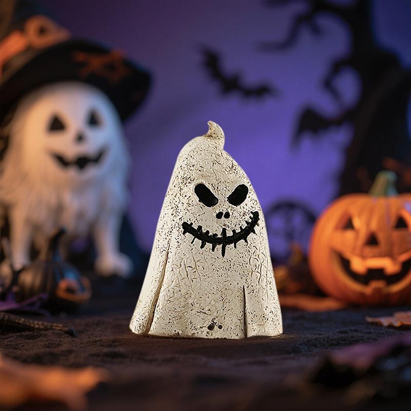 Cartoon Pumpkin Ghost Resin Craft Miniature Sculpture Cute Spooky Scene Decor Tabletop Ornament Home Party Halloween