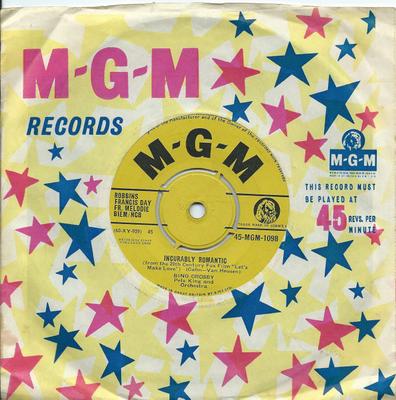 7-дюймовая пластинка БИНГ КРОСБИ - Неизлечимо романтичный 45MGM1098 MGM Records 1960 Великобритания Поп Б/У