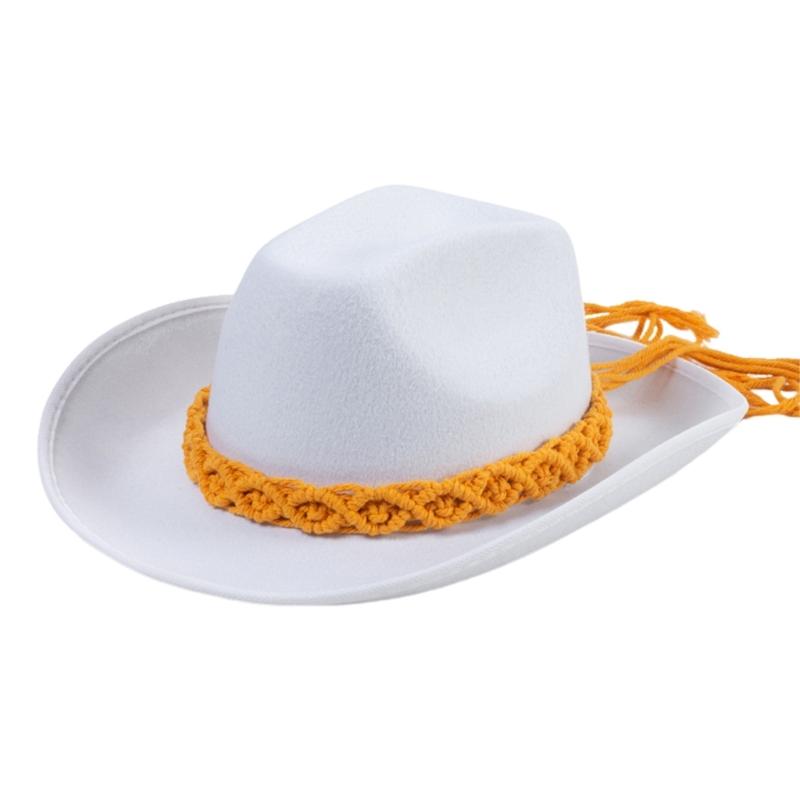 Lightweight Cowboy Hats Ethnic Style Women Wear Resistant Cowboy Hats with Weaving Hat Rope Adult Outdoor Sunproof Hat