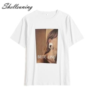 Shellsuning Повседневная мягкая футболка с круглым вырезом с принтом, женские хлопковые летние винтажные футболки с графическим рисунком, женские свободные модные женские топы с короткими рукавами