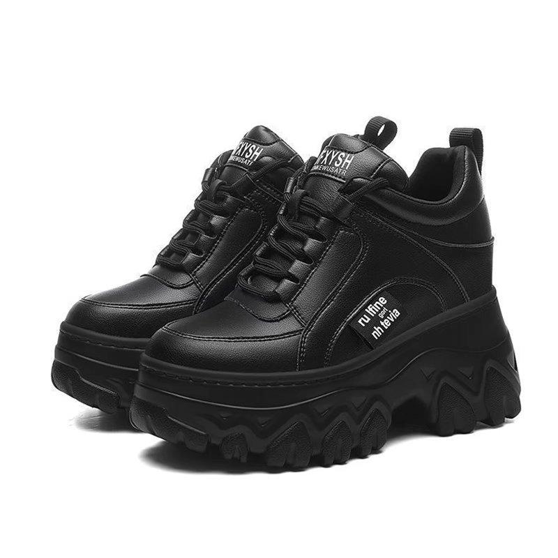 Женская обувь на высокой платформе 10 см, флисовая обувь для теплых зимних видов спорта, черные туфли для папы, низкие сапоги и кожаная обувь для женщин