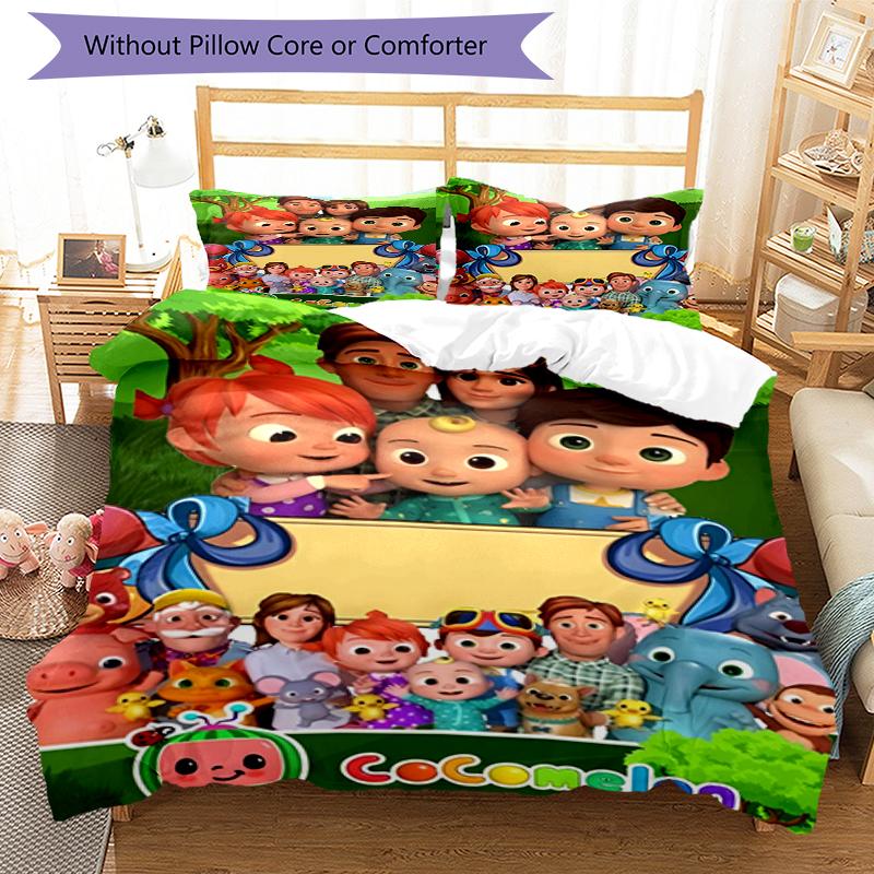3pcs Cocomelon Bedding Set Duvet Cover Closure Includes 1 Duvet Cover & 2 Pillowcases, Soft and Comfortable for All Seasons.