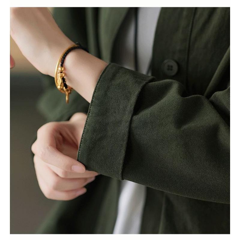 Сезон Искусство Ретро Простой Твил Твердый Карман Однобортный Свободный Повседневный Женская Рубашка Пальто Весна Осень
