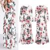 Elegant Summer Floral Print Long Sleeve Dress For Women In White Pink Green And Navy Blue
