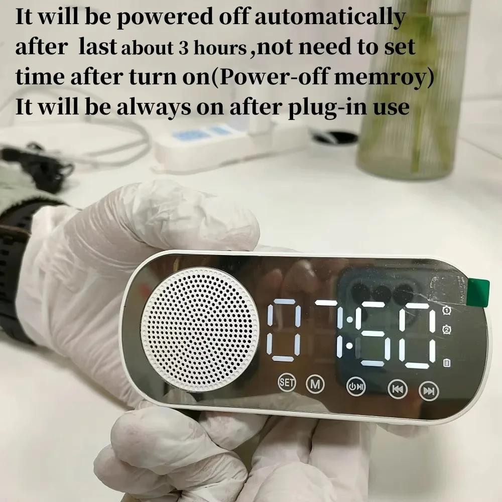 Мини-зеркало, цифровой будильник, таймер, перезаряжаемые беспроводные часы, 2 будильника, FM-радио, беспроводной динамик, сабвуфер, настольные светодиодные часы
