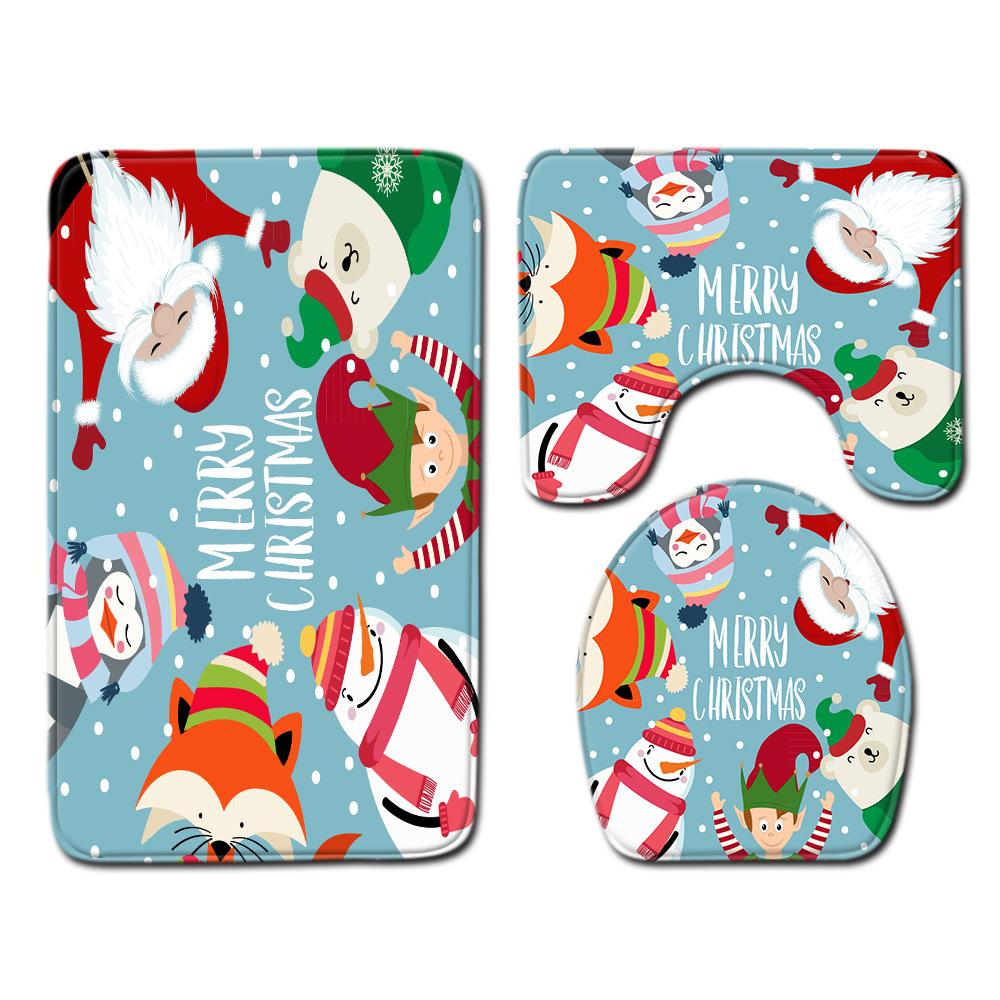 3D Цифровая печать Рождественская Водонепроницаемая Занавеска для душа Четыре предмета Коврик для ванной Нескользящий Коврик для двери Спальня Гостиная Коврик для пола Ковер