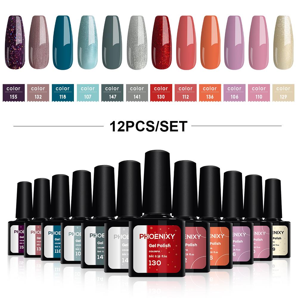 PHOENIXY, 8 мл, 12 цветов, гель-лак для ногтей, гель для ногтей, полуперманентный твердый гель для ногтей, замачиваемый УФ-гель, нужна база, верхнее покрытие, дизайн ногтей «сделай сам»