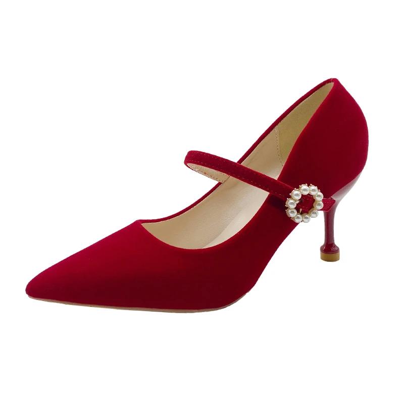 Новое поступление, модные элегантные банкетные туфли-лодочки на шпильке с бантом, свадебные туфли, замшевые пикантные туфли на высоком каблуке с пряжкой и острым носком