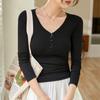 Chic Button Design T-shirt Women Fall New Slim Spice Sexy Long Sleeve Top