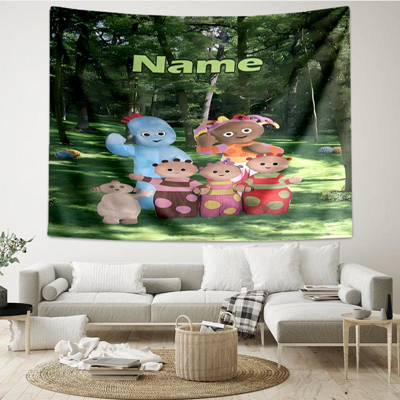 Custom Name In the Night Garden Print Tapestry, Backdrop, Easy Setup, Ideal for Bedroom, Office & Living Room, with Aesthetic Wall Hanging Decor.