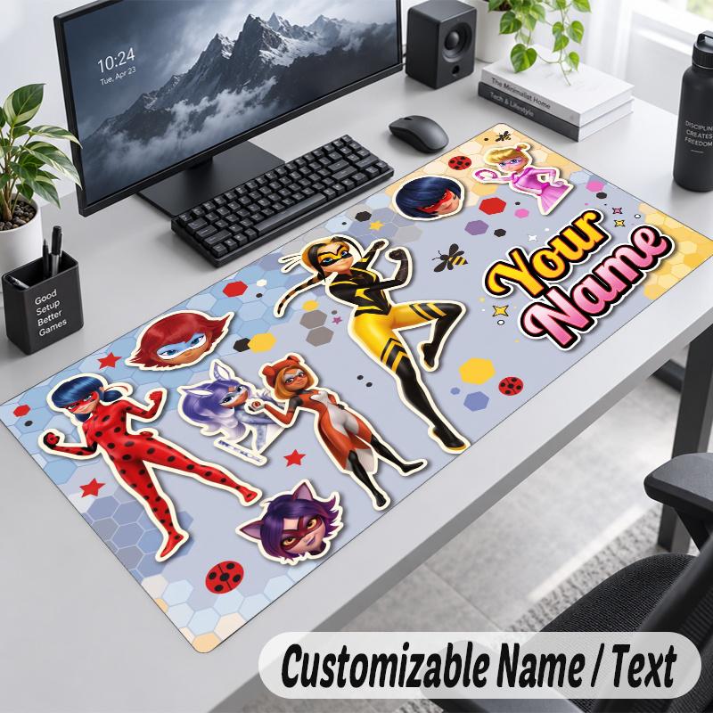 Miraculous Ladybug Personalized Large Mouse Pad Custom Name Text Extended Desk Mat Gaming Mousepad
