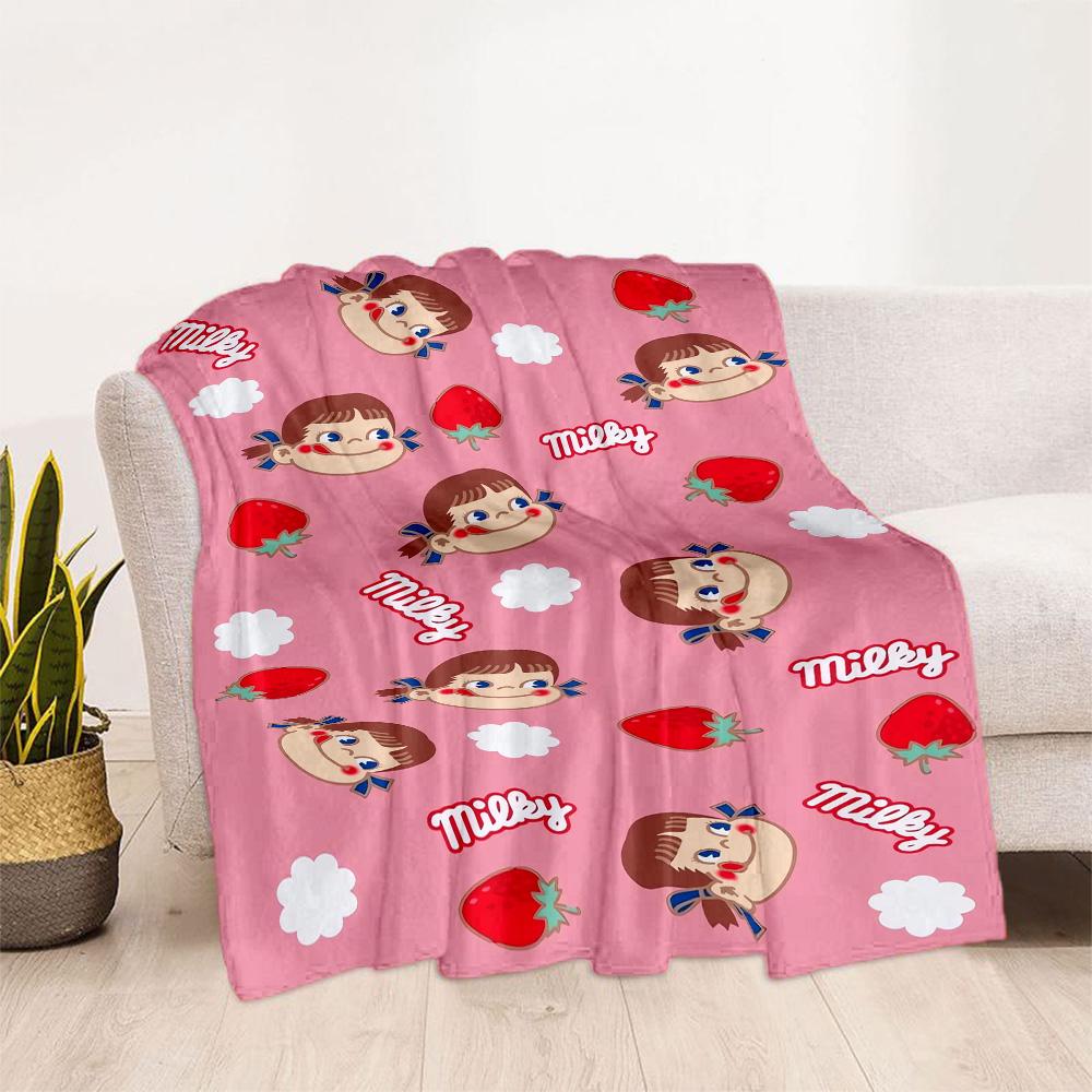 1pc Strawberry Milky Theme Blanket Soft Lightweight Multi Seasonal Use for Travel Camping Picnics Sofa Office bedroom Gift for Friends