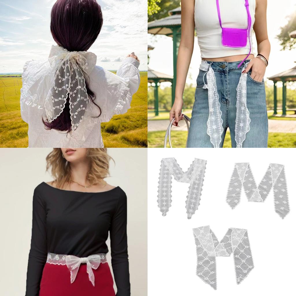 Elegant Lace Scarf With Embroidery Pattern Neck Wrap Multiuse Waistband For Fashionable Women And Lady Formal Occasion