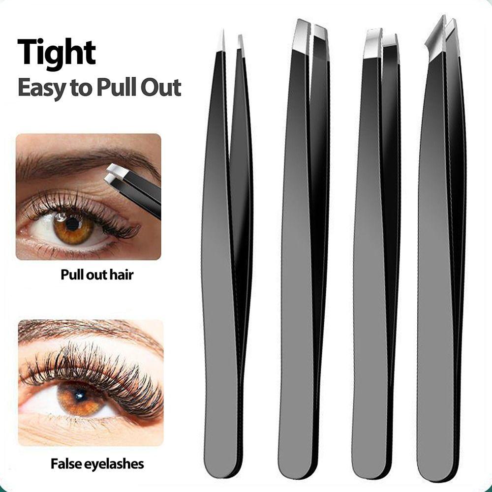 4Pcs/Set Premium Stainless Steel Precision Tweezers Beauty Brow Grooming Tool Set  Travel Use