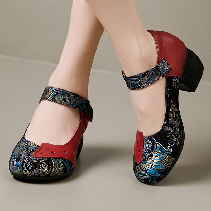 GKTINOO 2024 Весна Новые Туфли-лодочки Круглый Носок Сандалии с Пряжкой Мэри Джейн Толстый Каблук Ретро Натуральная Кожа Женская Обувь