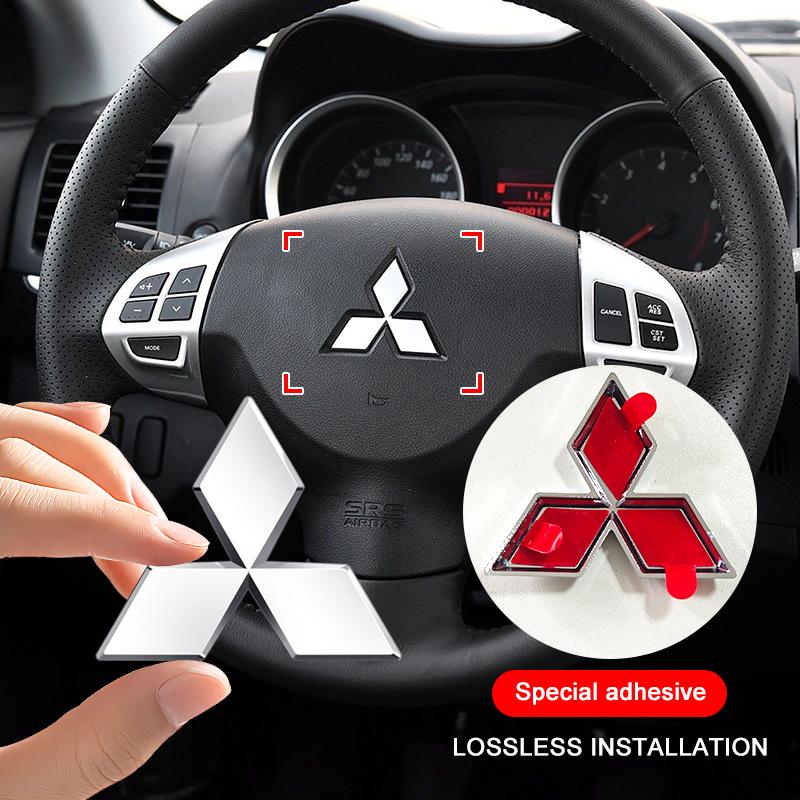 For Mitsubishi ASX Lancer Pajero Outlander L200 EVO Lancer Pajero ABS Car Steering Wheel Center Emblem Sticker Auto Accessories