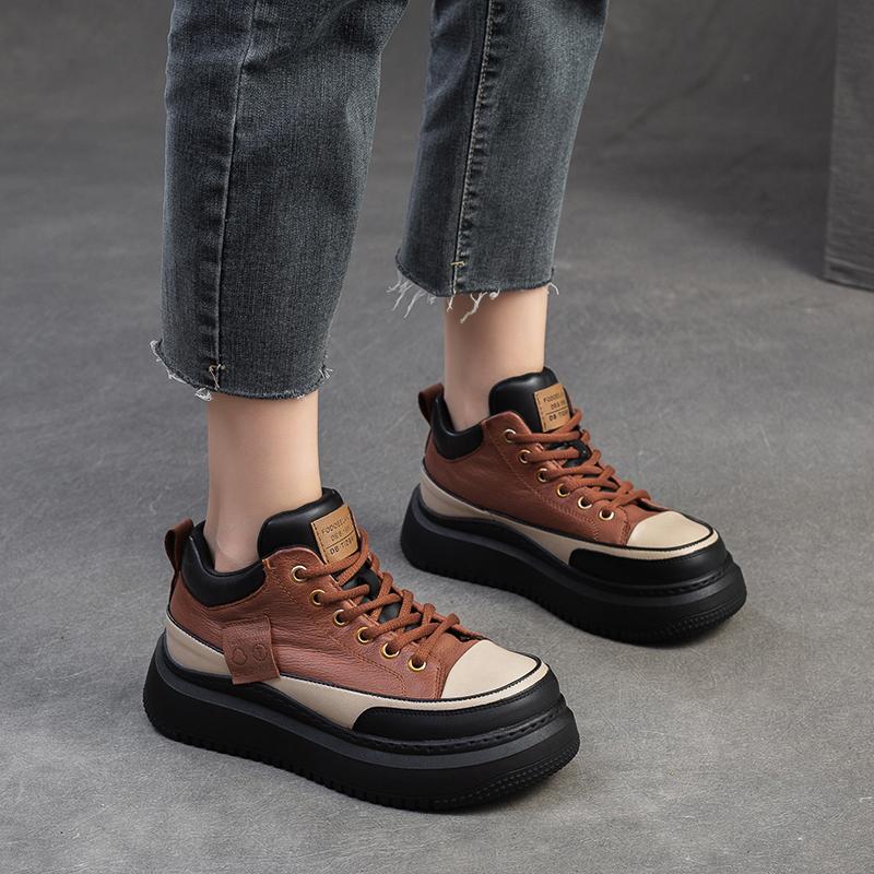 Spring and Autumn New Leather Thick-Soled Casual Women's Shoes