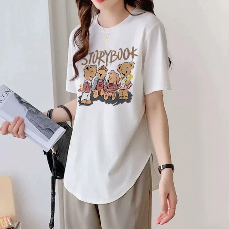 Белая футболка с короткими рукавами, женская, из чистого хлопка, летняя, новая, закругленный подол, средняя и длинная, закрывающая ягодицы футболка