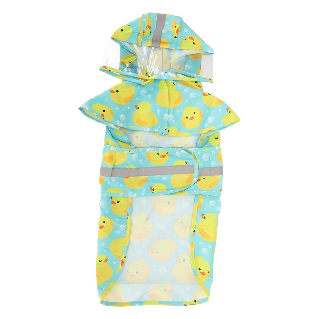 Pet Rain Jacket Duckling Pattern Waterproof Reflective Adjustable 4 Legs Hooded Dog Raincoat for Small and Medium Dogs M