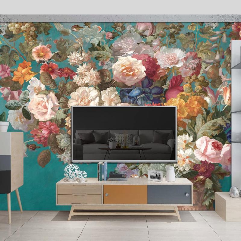 Цветочные обои Розовый пион фрески Девушки Спальня Ботанические розы Цветы Лист Эстетический декор комнаты Домашняя гостиная ТВ Фон Большая настенная роспись