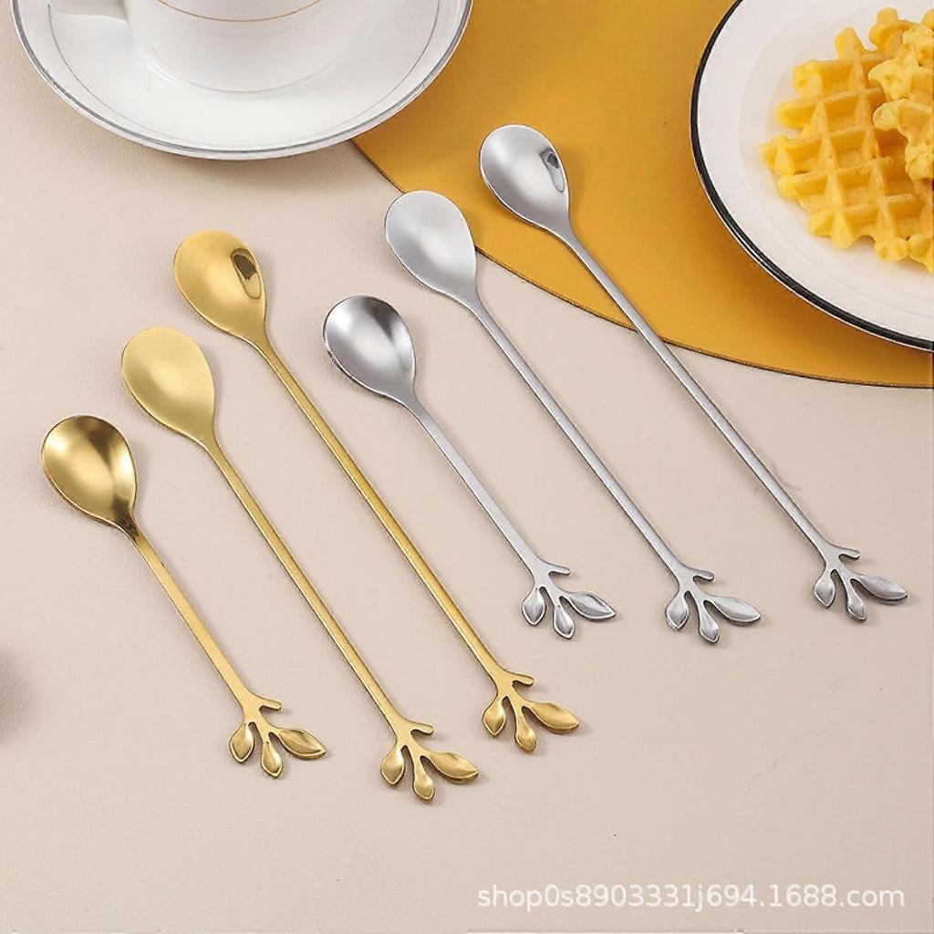 SeraphinaT Stainless Steel Leaf Spoon Coffee Honey Bird's Nest Lotus Root Flour