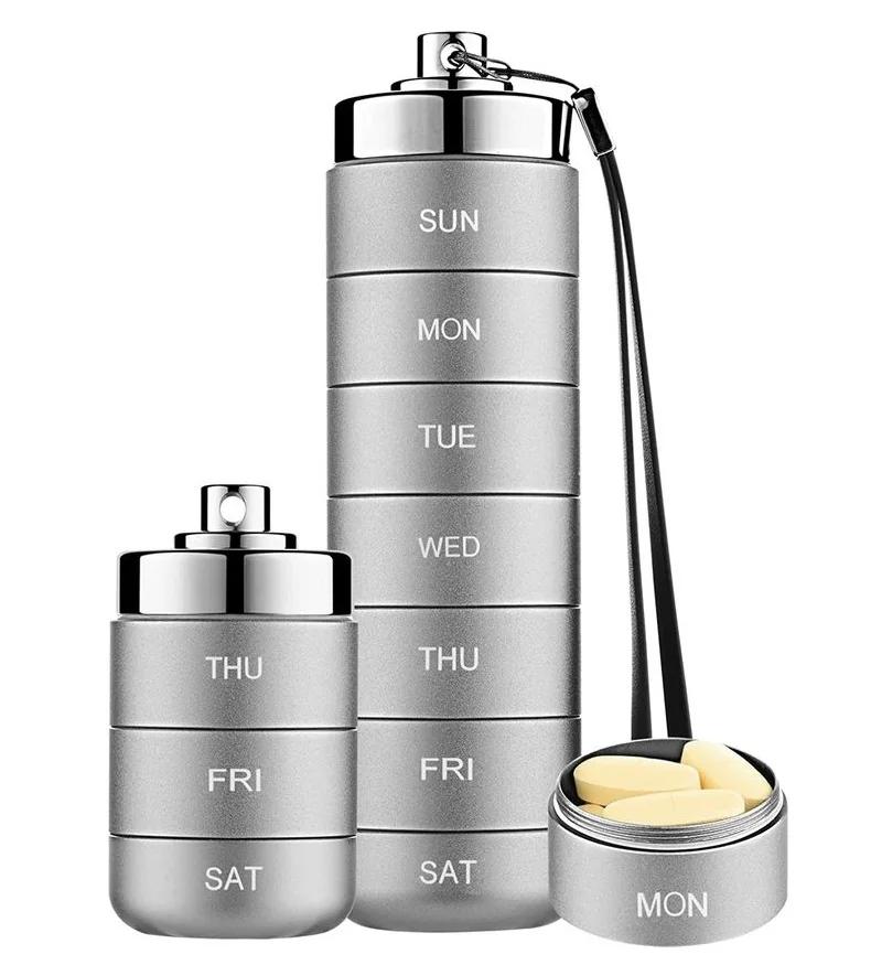 Новый портативный футляр для таблеток для путешествий, металлический органайзер для таблеток, водонепроницаемый контейнер для таблеток, контейнер для таблеток, органайзер для бутылочек с лекарствами на неделю