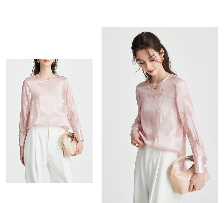 Women's Round Neck Fashion Jacquard Silk Shirt