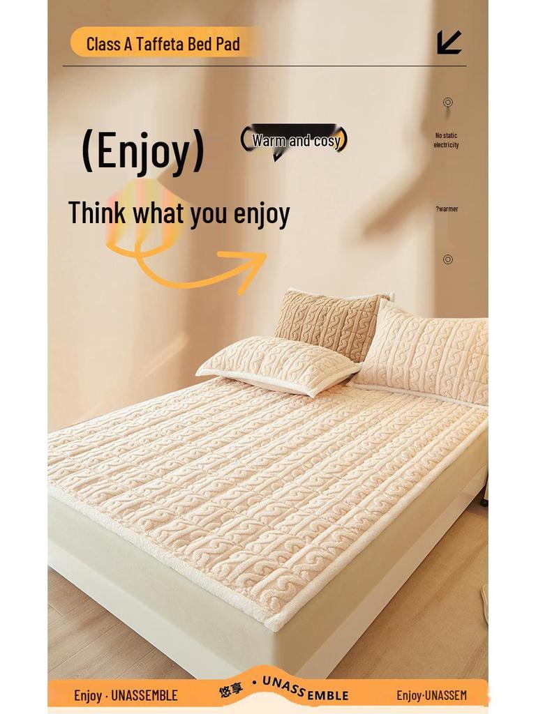 Зимний утолщенный наматрасник из тафты и бархата - Мягкое молочное бархатное постельное белье для общежития, односпальный или двуспальный