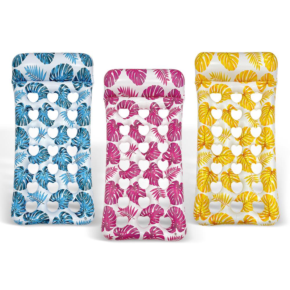 1 шт. Надувной матрас-плот для бассейна с принтом тропических листьев, Плавающий шезлонг с сетчатым отверстием, для летней пляжной вечеринки