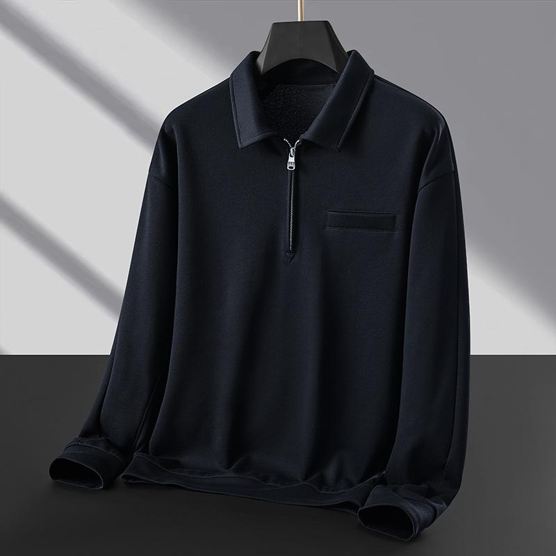 Осенний мужской ПОЛО полукардиган на молнии с лацканами, футболка с длинным рукавом, свободная, повседневная и модная бизнес-толстовка для мужчин