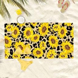Ins Wind Microfiber Sunflower Beach Towel Quick Drying Bath Towel Double-Sided Velvet Beach Bath
