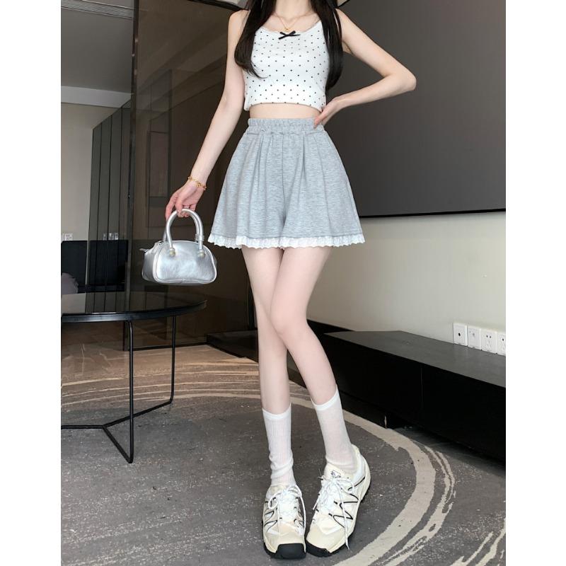 Sports Shorts Women's New Korean Version of Loose Lace Lace Elastic High-waisted Temperament Casual A-line Wide-leg Pants To Wear