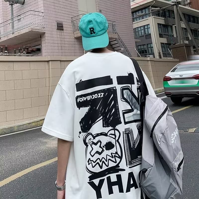 M8xL Spring Unisexs Tshirt Short Sleeve Cartoon Graffiti Print Male Female Alphabet Fashion Streetwear Breathable Short Sleeve