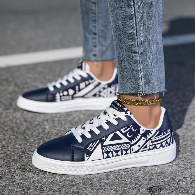 MAEDEF Женская спортивная обувь Мужская вулканизированная обувь На шнуровке Женские кроссовки Парная модная обувь с принтом граффити Повседневная обувь на плоской подошве