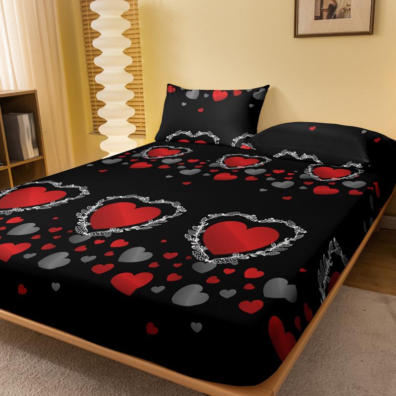 Piece 1 Of Heart Chain Interlocking Pattern Frosted Bedsheet, Bedroom Printed Bedspread, Bedding Excluding Pillowcases